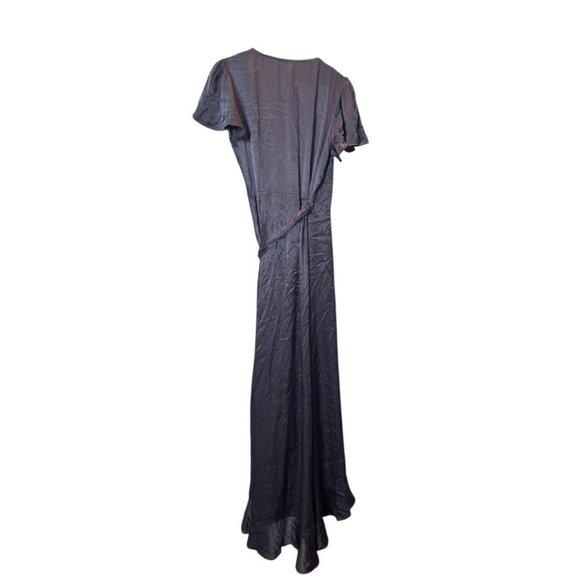 Ghost London Wrap Maxi Dress Size Small | Elegant Slate Gray Satin Evening Gown - Picture 2 of 4